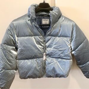 NWT water resistant Old Navy Metallic Shiny blue Puffer Coat size Medium
